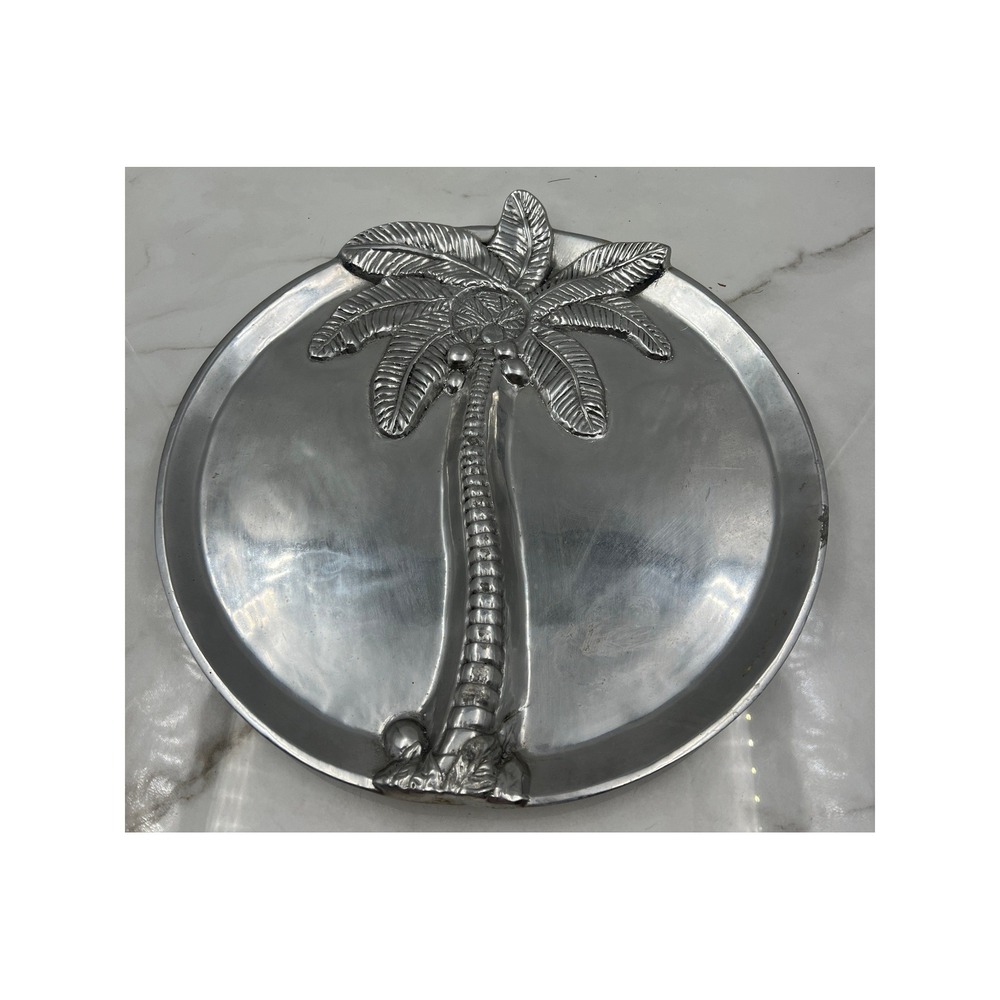 Beatriz Ball Round Serving Platter Tray Palma Cubana Aluminum Palm Tree Mexico